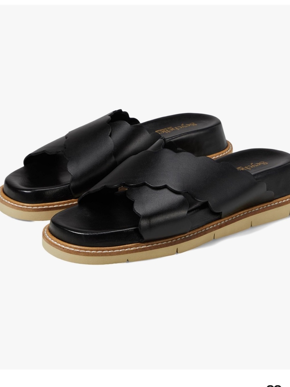 Seychelles Black Scalloped Slide Sandals